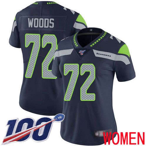 Seattle Seahawks Limited Navy Blue Women Al Woods Home Jersey NFL Football #72 100th Season Vapor Untouchable